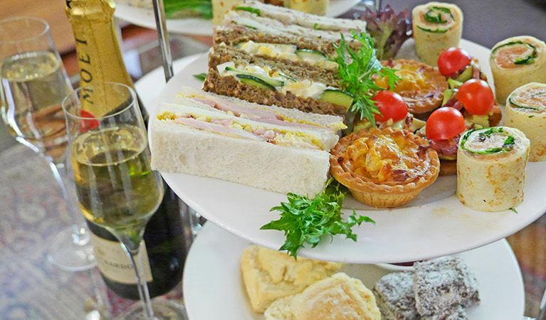 High tea and champagne served at jenolan Caves House. Photo: Jenolan Caves