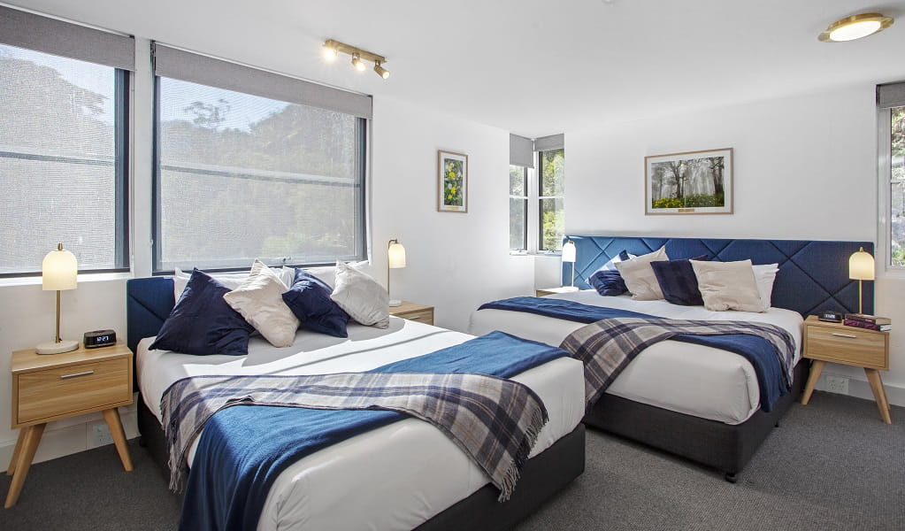 Room configured for up to 4 guests, with 2 double beds, Jenolan Mountain Lodge, Jenolan Karst Conservation Reserve. Photo: Jenolan Caves &copy; DPE 