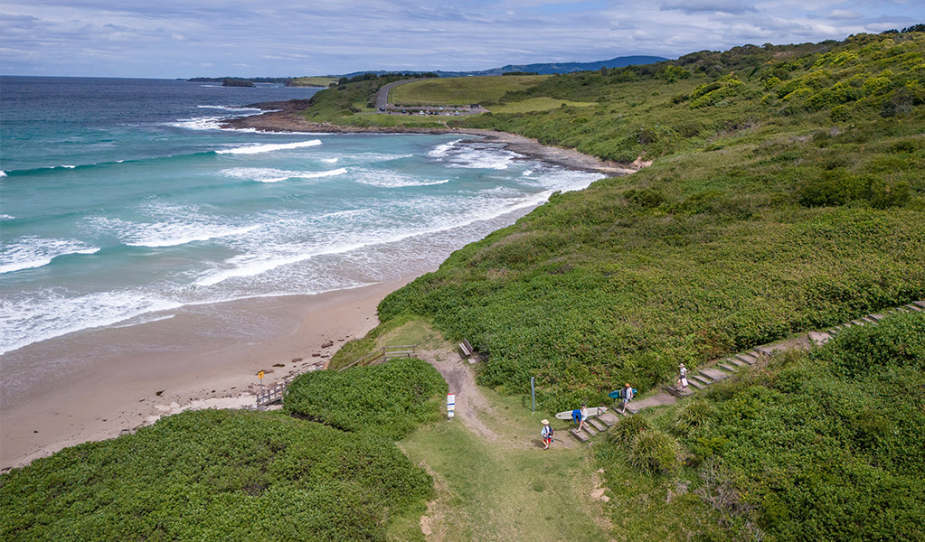 Visitors walking down the path leading to Killalea Beach – The Farm. Photo: John Spencer/DCCEEW &copy; DCCEEW