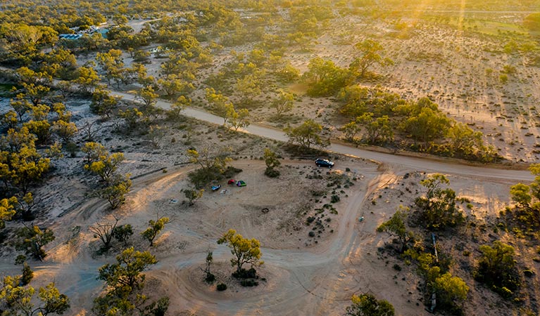 Aerial view of Emu Lake campground in Kinchega National Park. Photo: John Spencer/DPIE