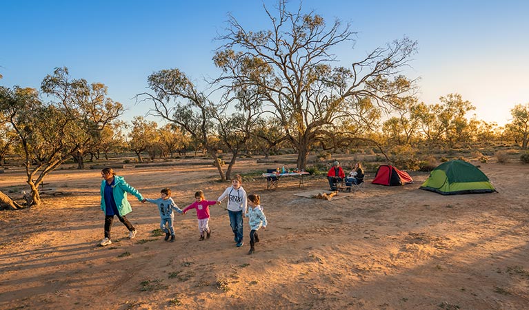 Little kids heading off for a walk at Emu Lake campground. Photo: John Spencer/DPIE