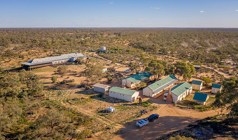 Aerial view of Kinchega Shearers Quarters and Kinchega Woolshed. Photo: John Spencer/DPIE