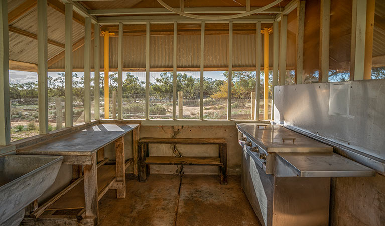 Inside the barbecue complex at Kinchega Shearers Quarters. Photo: John Spencer/DPIE