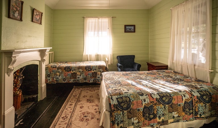 Currango Homestead bedroom, Kosciuszko National Park. Photo: Rob Mulally/DPIE