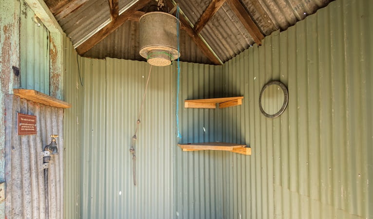 Shower in The Pines Cottage, Kosciuszko National Park. Photo: Murray Vanderveer/OEH
