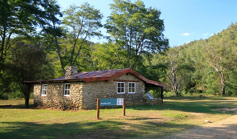 Exterior of Keebles Hut made from river-rock, along Geehi huts track, Kosciuszko National Park. Photo: Elinor Sheargold &copy; OEH