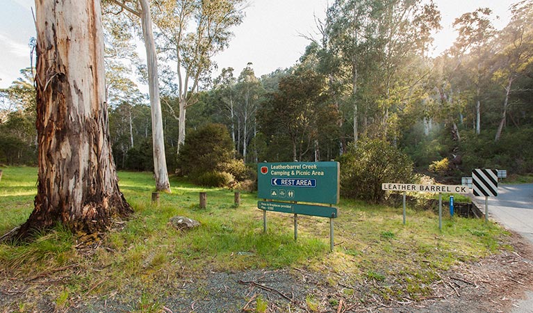 Signage at Leatherbarrel Creek campground and picnic area, Kosciuszko National Park. Photo: Murray Vanderveer &copy; DPIE