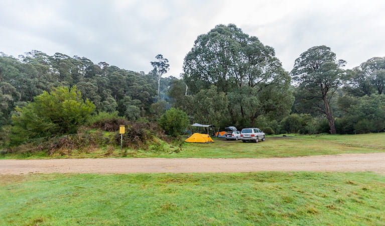 Tent and cars at Tom Groggin campground, Koscisuzko National Park. Photo: Murray Vanderveer/NSW Government