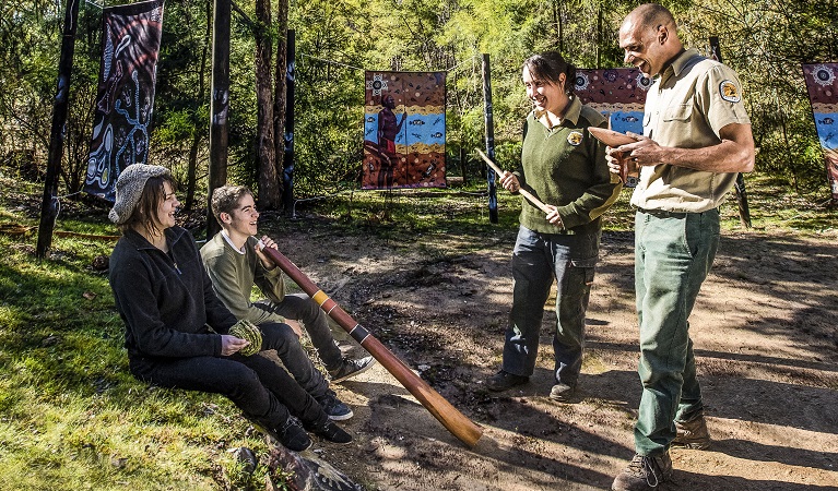 Learning about Aboriginal culture from NPWS rangers, Birrimal Waga Amphitheatre, Tumut. Photo: Murray Vanderveer/NPWS  