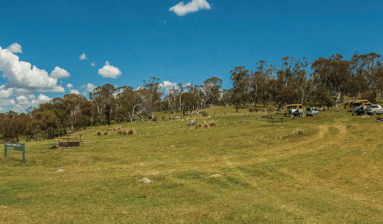 Cars and tents at Denison campground, northern Kosciuszko National Park. Photo: Murray Vanderveer &copy; DPIE
