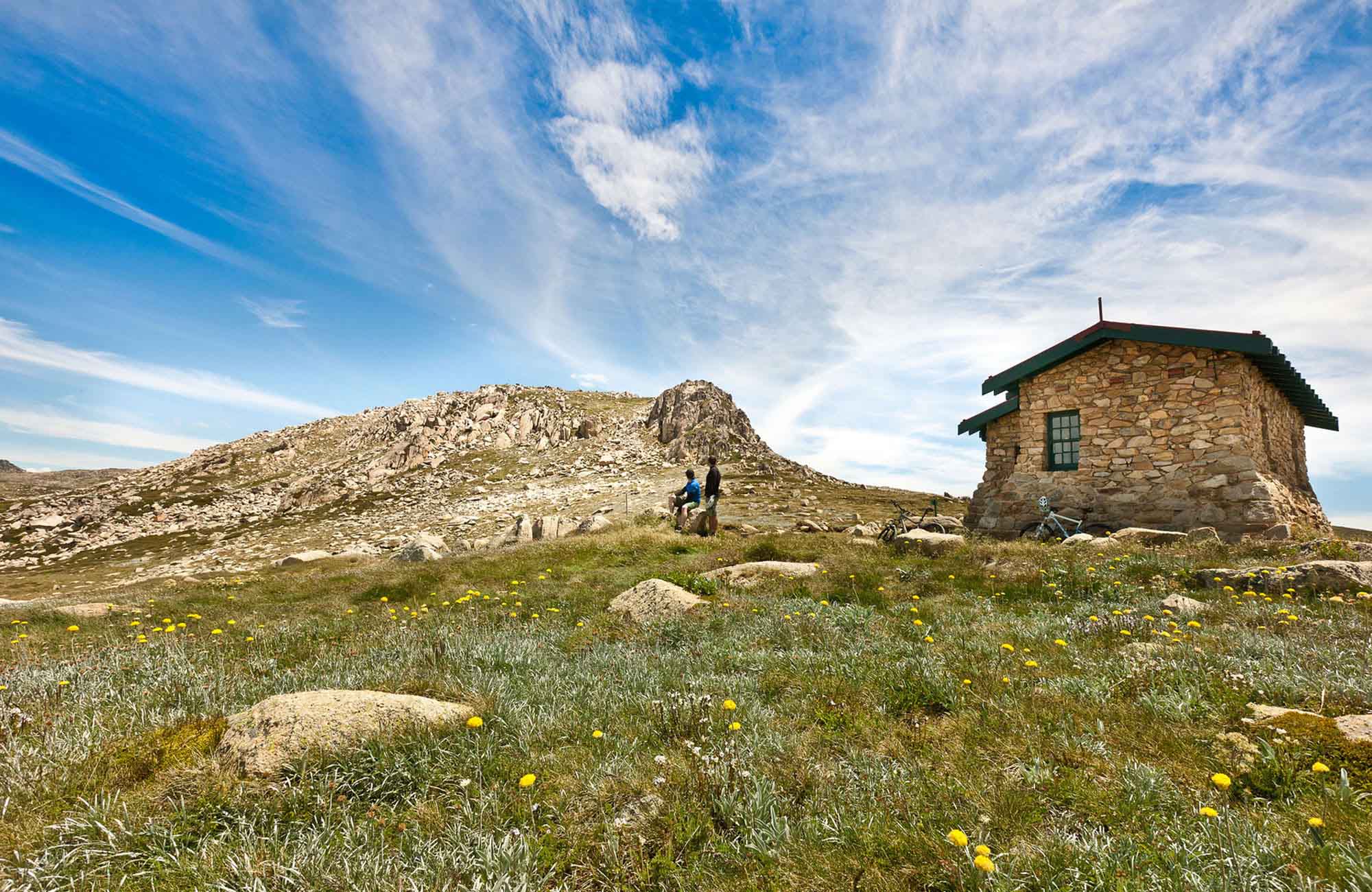 Seamans Hut with grass and wildflowers. Photo: Murray Vanderveer