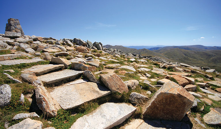 Stone steps lead up to Mount Kosciuszko summit lookout, in Kosciuszko National Park. Photo: Elinor Sheargold &copy; DPIE