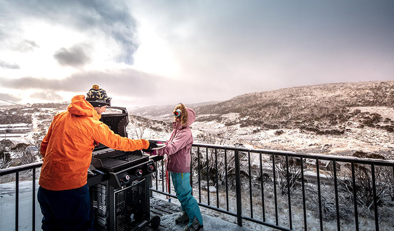 Gas barbecue on balcony, Numbananga Lodge, Kosciuszko National Park. Photo: Murray Vanderveer/OEH