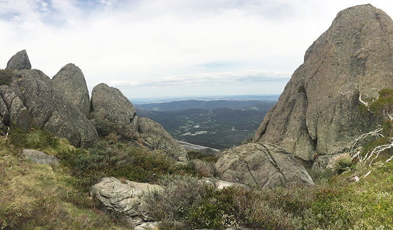 Porcupine Rocks and view to Bullocks Flat, Kosciuszko National Park. Photo: Elinor Sheargold &copy; OEH