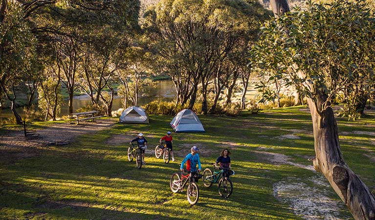Thredbo Diggings campground tent above the Thredbo River. Photo: E Sheargold/OEH.