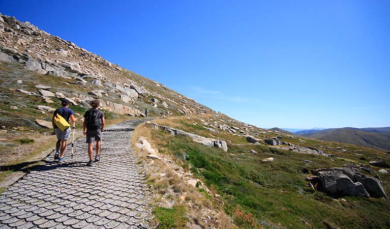 Walking up Mount Kosciuszko to the summit, Kosciuszko National Park. Photo: Elinor Sheargold &copy; OEH