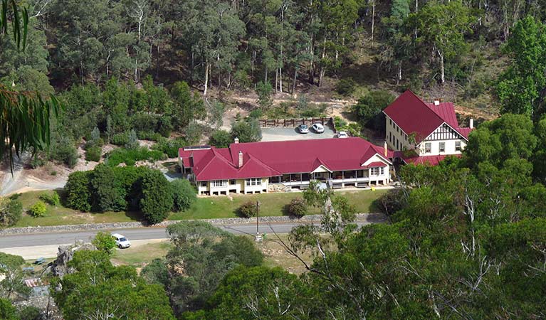 Yarrangobilly Caves House, seen from Bluff lookout, Kosciuszko National Park. Photo: E Sheargold/OEH