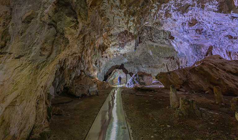 A visitor walks along the path through North Glory Cave in Yarrangobilly Caves, Kosciuszko National Park. Photo: Adam Klumper &copy; Adam Klumper