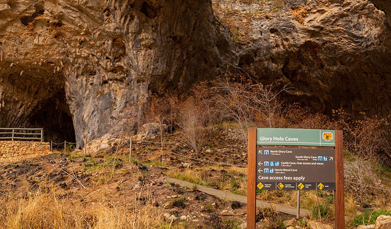 A directional sign at the entrance to North Glory Cave at Yarrangobilly Caves in Kosciuszko National Park. Photo: Adam Klumper &copy; Adam Klumper