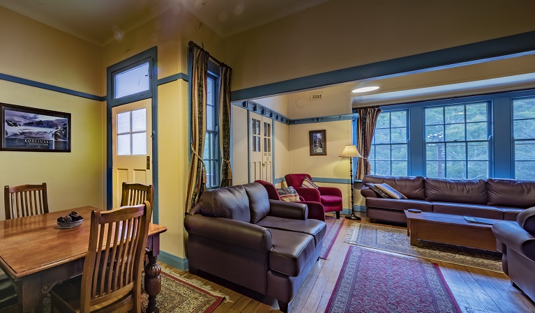 Yarrangobilly Caves House east wing dining and lounge room, Kosciuszko National Park. Photo: Murray Vanderveer