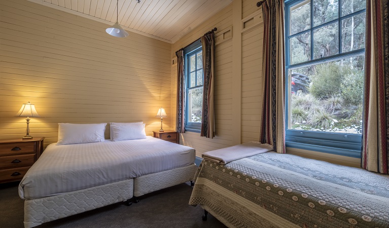 Yarrangobilly Caves House west wing bedroom, Kosciuszko National Park. Photo: Murray Vanderveer.