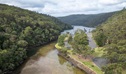 An aerial photo of Apple Tree picnic area surrounded by Apple Tree Creek, Cowan Creek and Ku-ring-gai Chase National Park bushland. Credit: John Spencer &copy; DCCEEW
