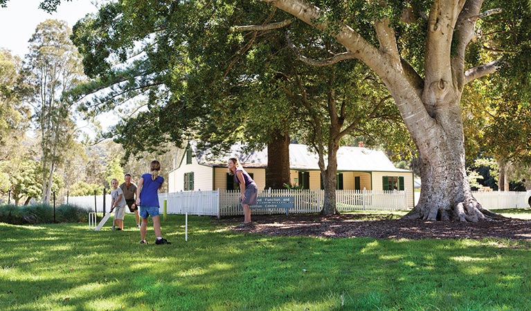 Family playing cricket at The Basin picnic area. Photo: David Finnegan &copy; OEH