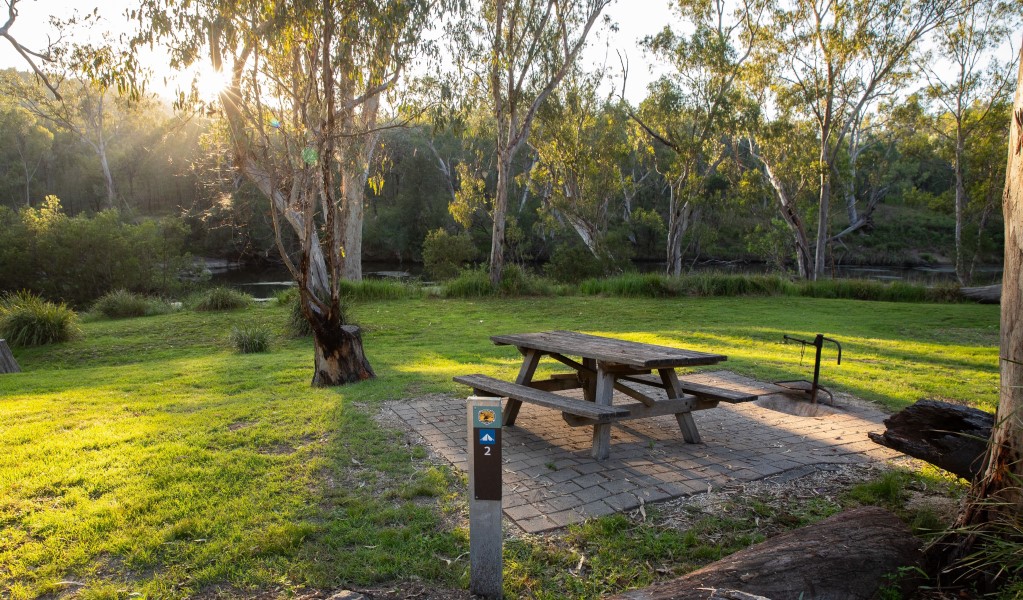 A campsite with picnic table at Kookibitta campground in Kwiambal National Park. Photo: Simon Scott &copy; DCCEEW