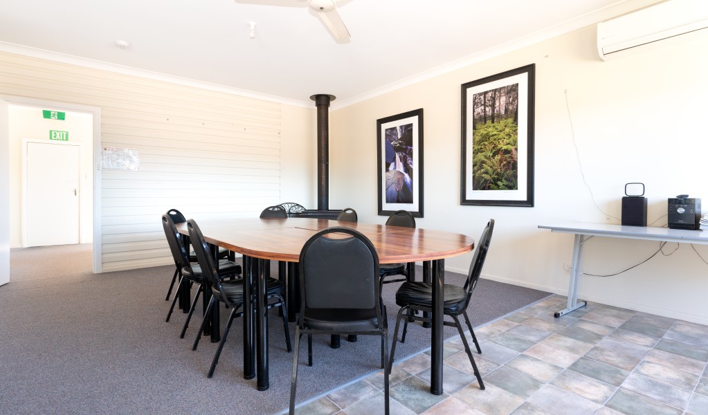 The dining room with tables and chairs in Lavender Vale Homestead, Kwiambal National Park. Photo &copy; DPE