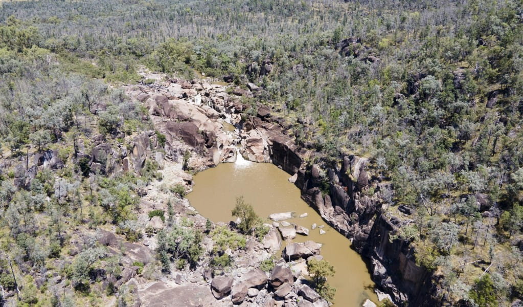 View from above of large plunge pool at the base of Macintyre Falls in Kwiambal National Park. Photo &copy; Fiona Gray