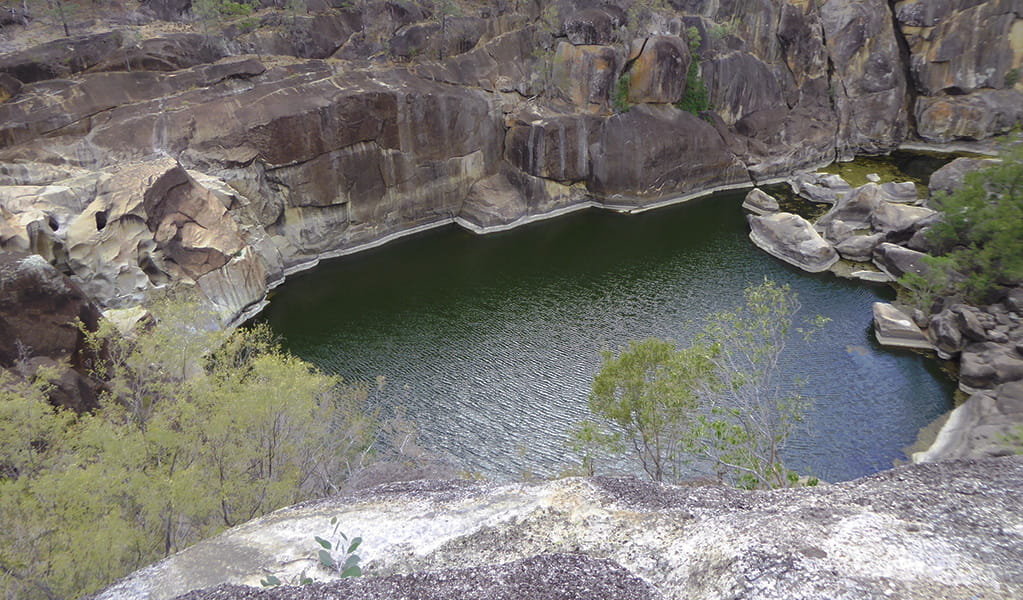 View from above of large plunge pool at the base of Macintyre Falls in Kwiambal National Park. Photo &copy; Fiona Gray