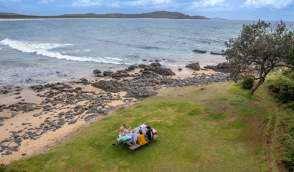 An aerial view of Point Plomer campground, Limeburners Creek National Park. Photo: John Spencer/OEH