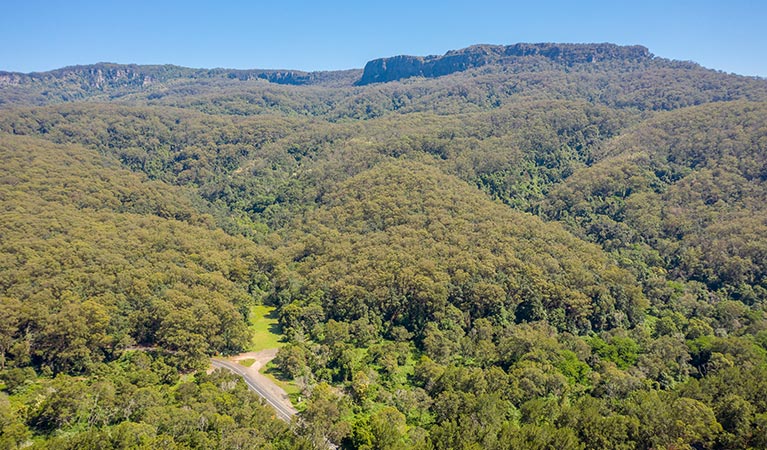 Aerial view of Cascades picnic area, Macquarie Pass National Park. Photo: John Spencer &copy;DPIE