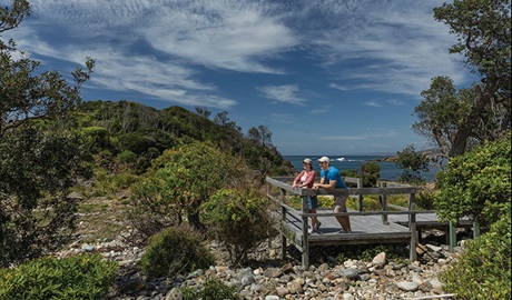 Couple on boardwalk on Mimosa Rocks walking track. Photo: David Finnegan