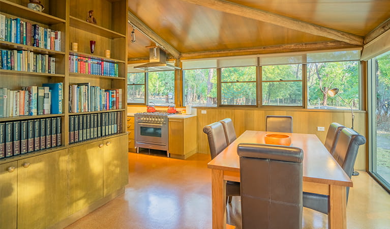 Breakfast dining area with forest views at Myer House. Photo: OEH/John Spencer
