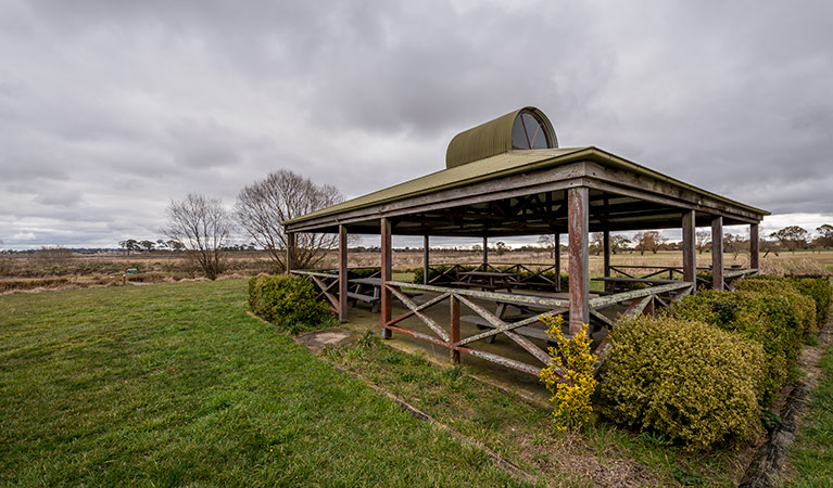 Picnic area with tables, Mother of Ducks Lagoon Nature Reserve. Photo: John Spencer &copy; DPIE