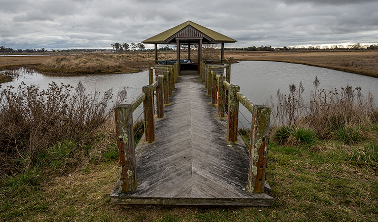 Mother of Ducks Lagoon Nature Reserve birdwatching platform, Mother of Ducks Lagoon Nature Reserve. Photo: John Spencer