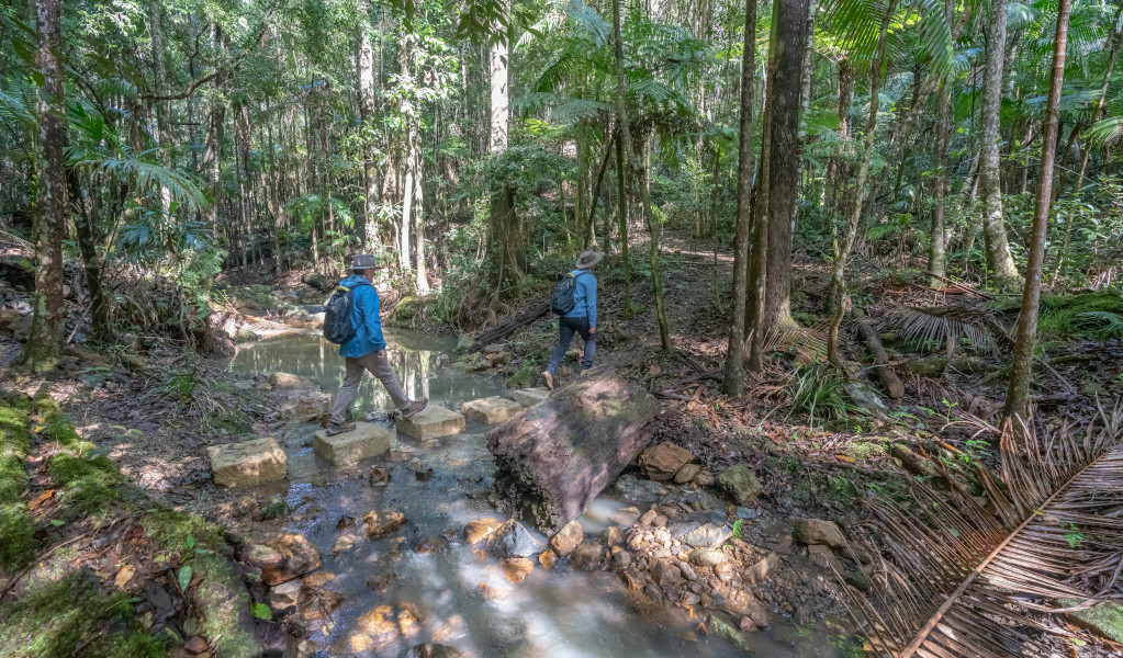 2 bushwalkers on Unicorn Falls walking track. Credit: John Spencer &copy; DPE 