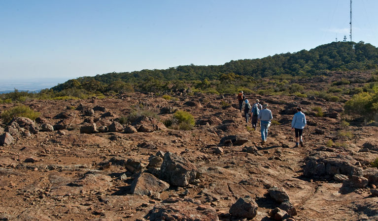 People walking along Bundabulla circuit walking track, Mount Kaputar National Park. Photo: Boris Hlavica &copy; DPIE