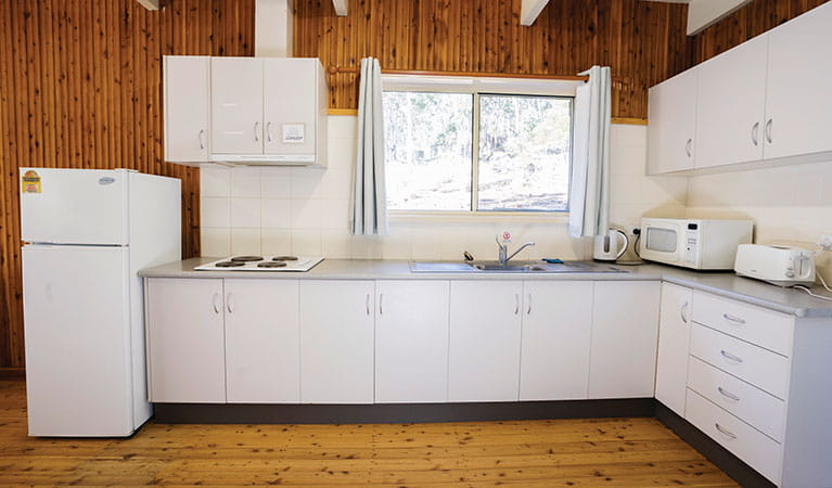 Kitchen inside Dickson cabin, Mount Kaputar National Park. Photo: Simone Cottrell/OEH