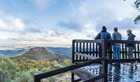 Friends looking at views at Doug Sky lookout. Photo: Simone Cottrell/OEH