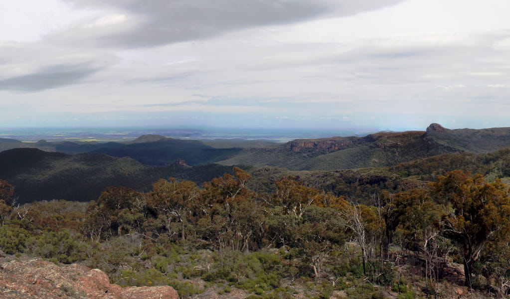 View past rocky outcrops to ridges and distant plains in Mount Kaputar National Park.  Photo &copy; Jessica Stokes