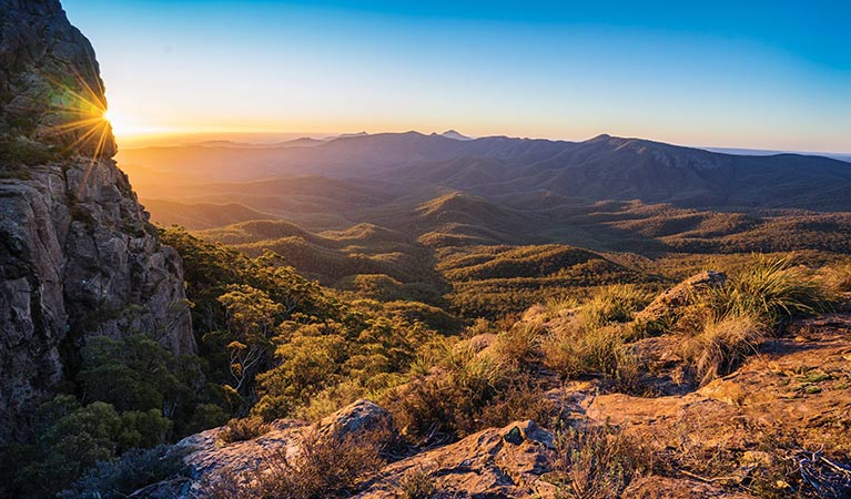 Sunset setting on the landscape at The Governor lookout. Photo: Simone Cottrell &copy; OEH