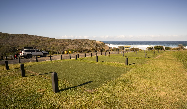 Carpark and designated tent areas at Frazer campground, Munmorah State Conservation Area. Photo: John Spencer/OEH