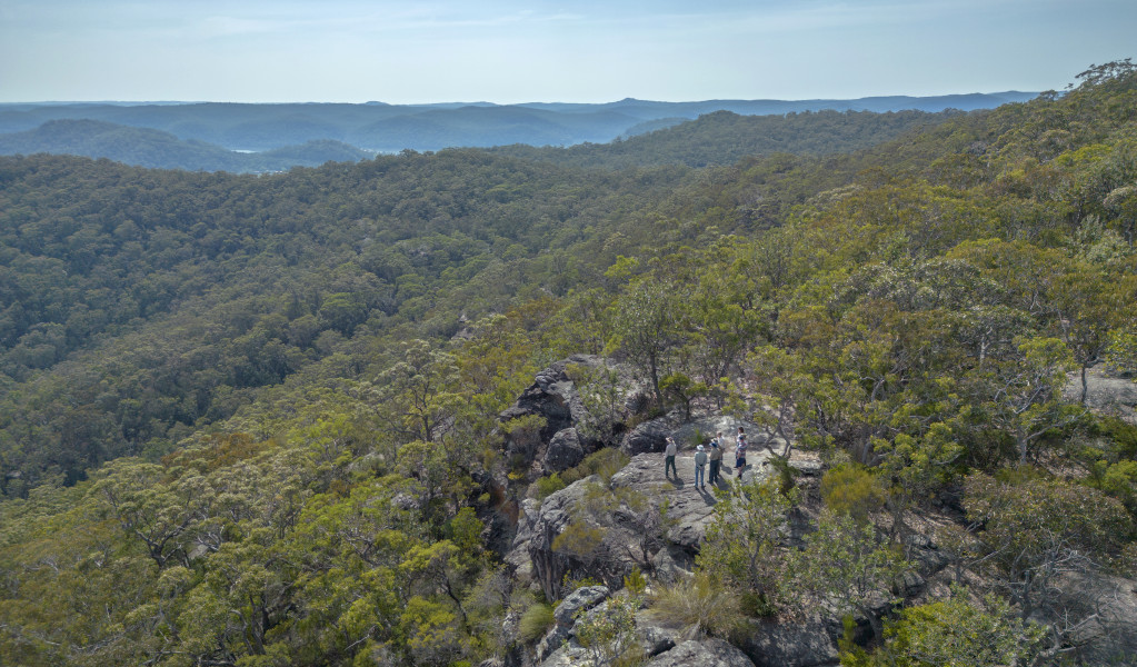 Aerial view of People on a Discovery tour, Muogamarra Nature Reserve. Photo: John Spencer &copy; DCCEEW