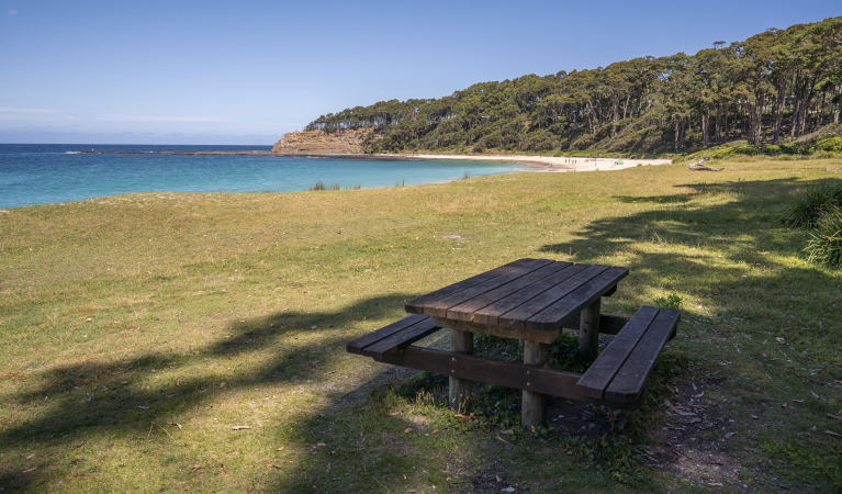 Depot Beach picnic table, Murramarang National Park. Photo: John Spencer