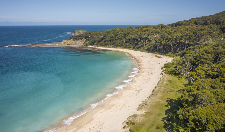 Aerial shot of Depot Beach, Murramarang National Park. Photo credit: John Spencer &copy; DPIE