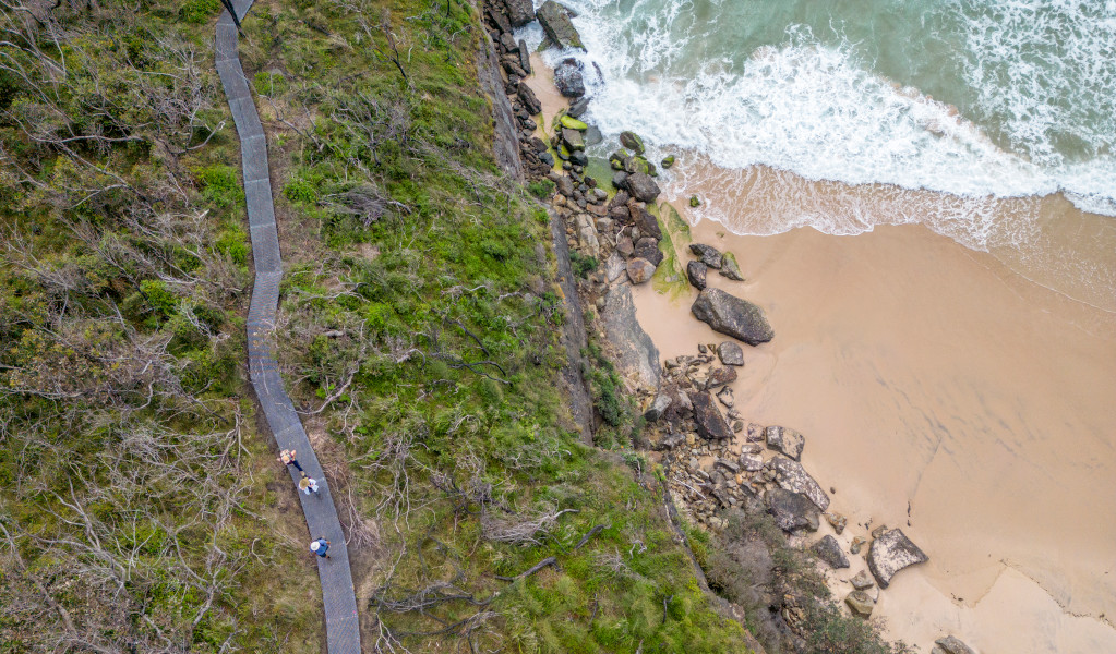 Aerial view of the walking track beside the Murramarang coastline. Credit: John Spencer &copy; DPE