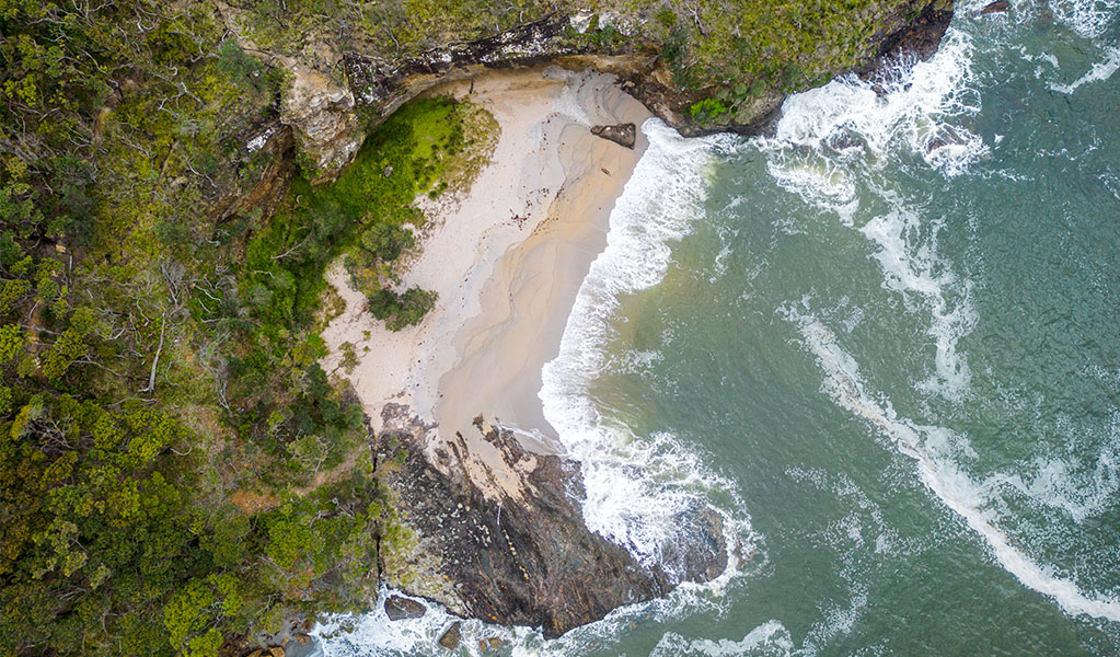 Aerial view of the Murramarang National Park coastline. Credit: John Spencer &copy; DPE