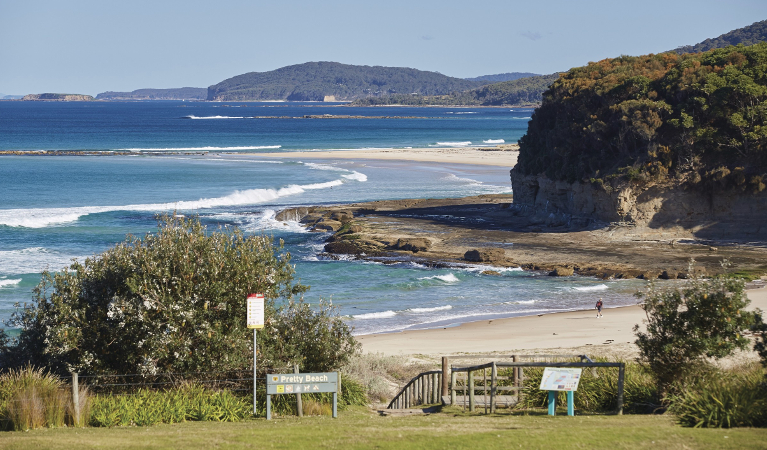 View over Pretty Beach from Pretty Beach picnic area in Murramarang National Park. Photo credit: Nick Cubbin &copy;DPIE